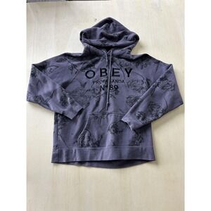 OBEY Hoodie Womens Small Purple Floral Obey Nº89 Pullover Graphic Fleece